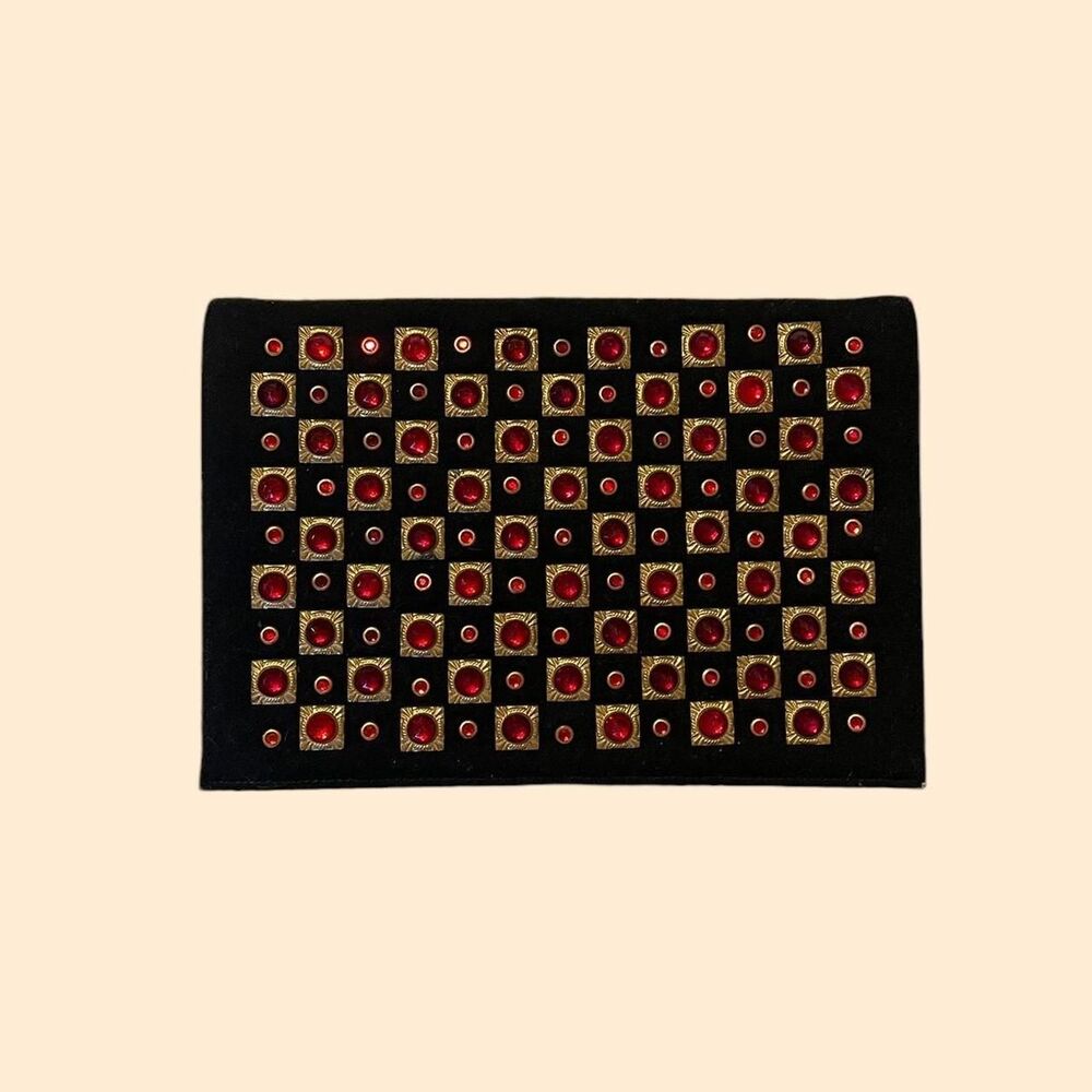 40s 50s vintage rare Maxine black felt jeweled clutch handbag purse
